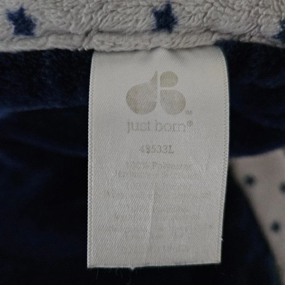 Just Born Navy Blue Gray Stars Trim Fleece Baby Blanket SOFT 29x38 RARE DESIGN